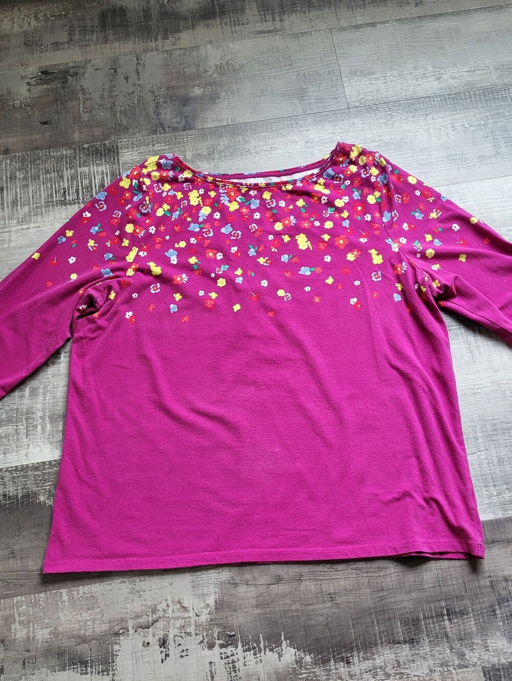 Talbots Tee Top Pink Floral 3/4 Sleeve Boat Neck Stretch Size 2X Casual
